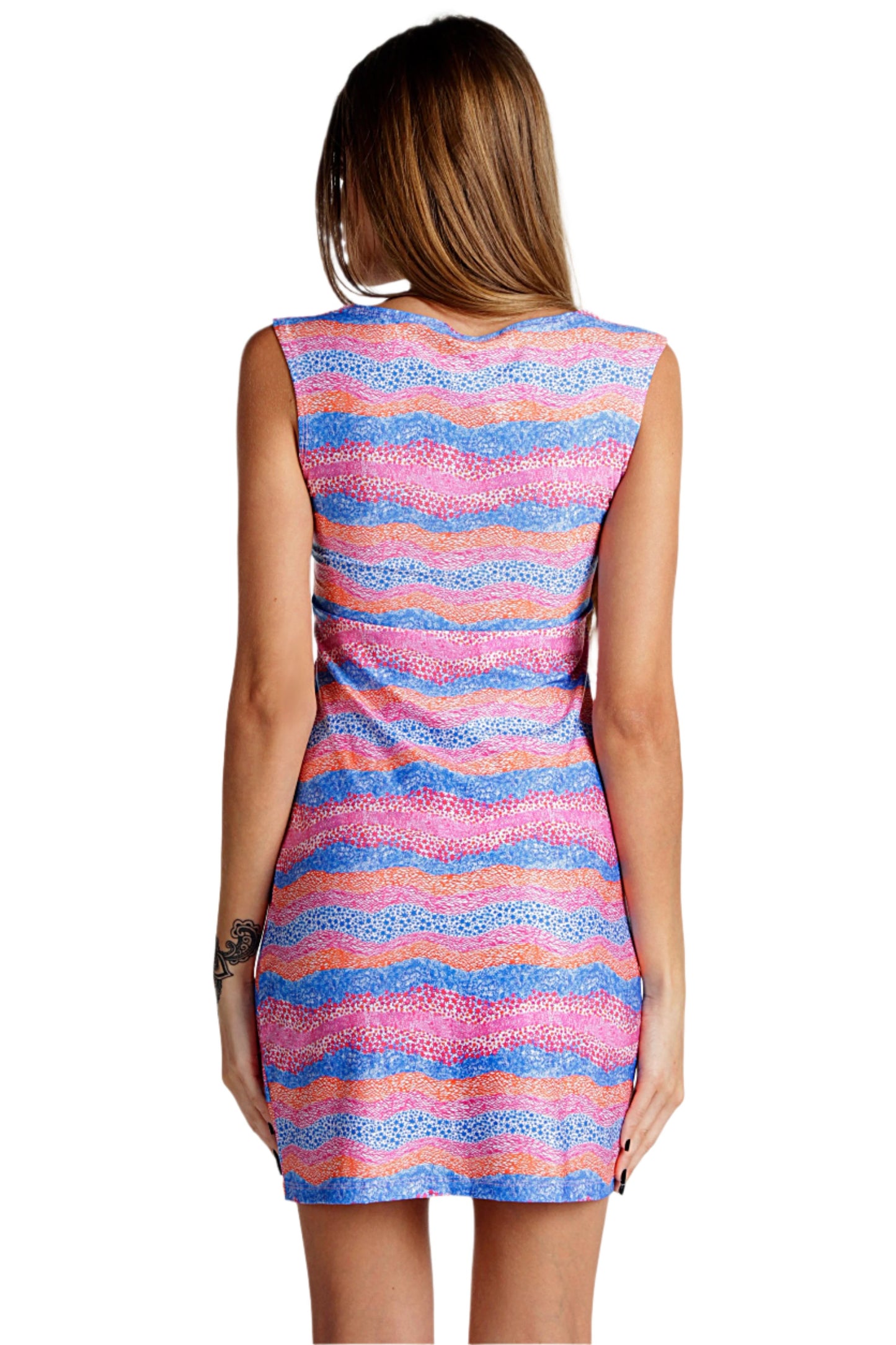 Bodycon Dress Pink & Blue Waves