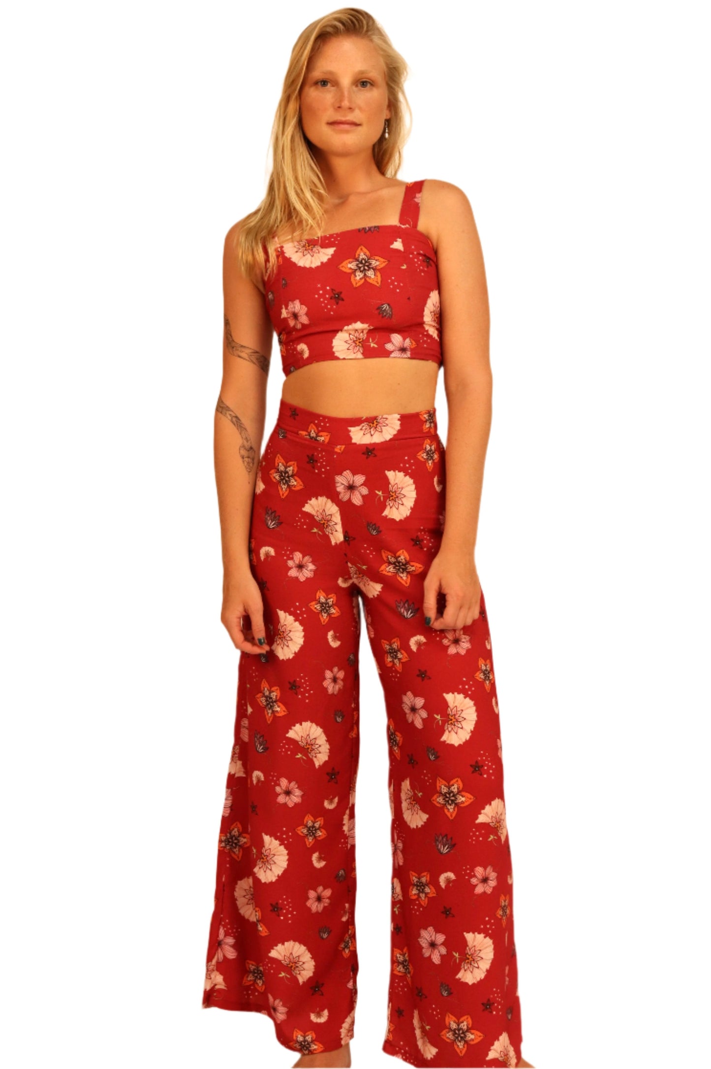 Wide Legged Pants Cherry Flower