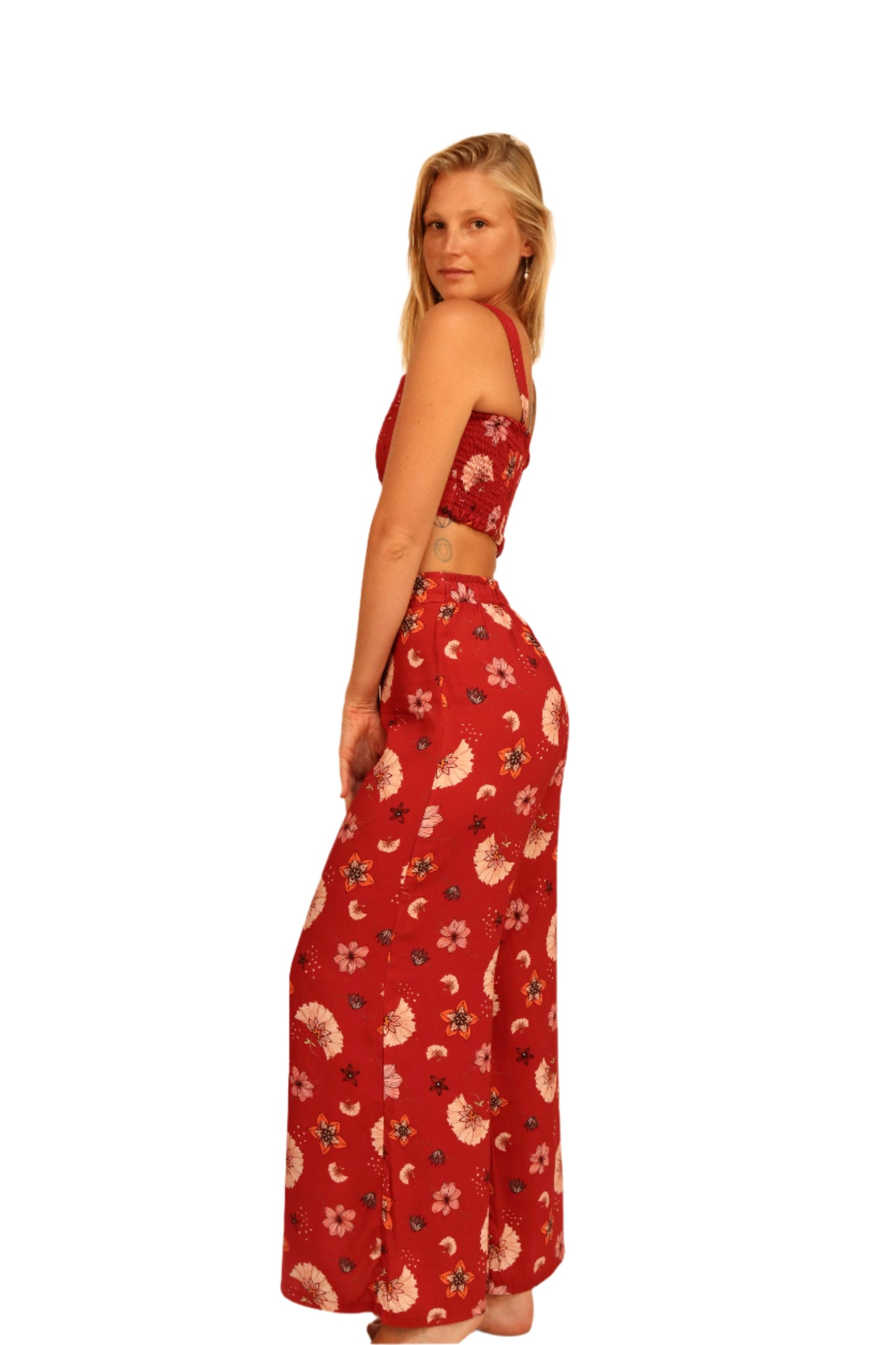 Wide Legged Pants Cherry Flower